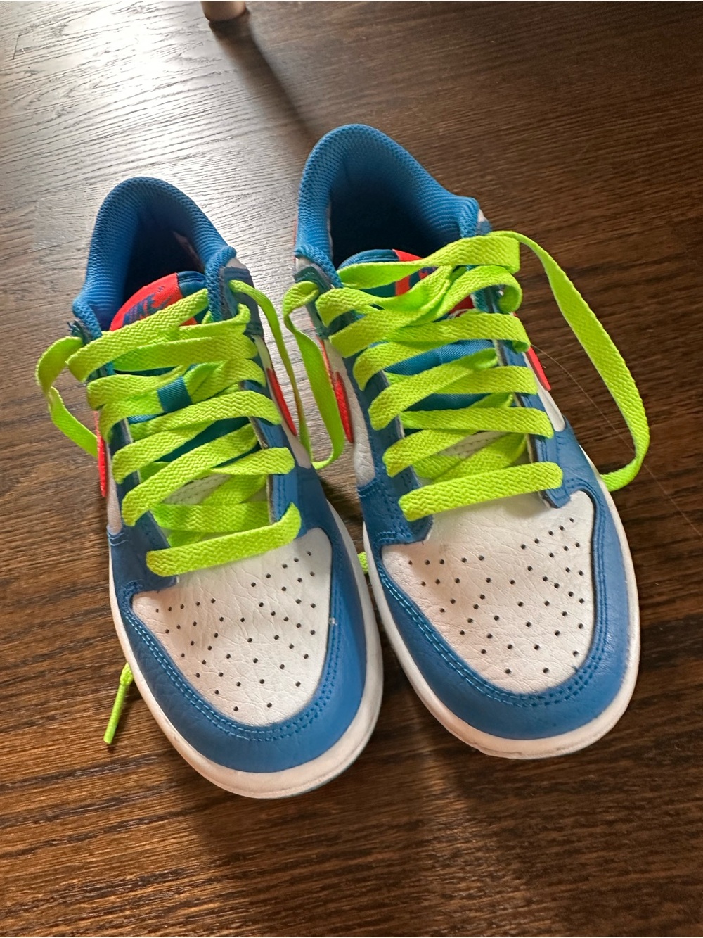Nike Kids Blue, White & Neon Green Low-Top Sneakers